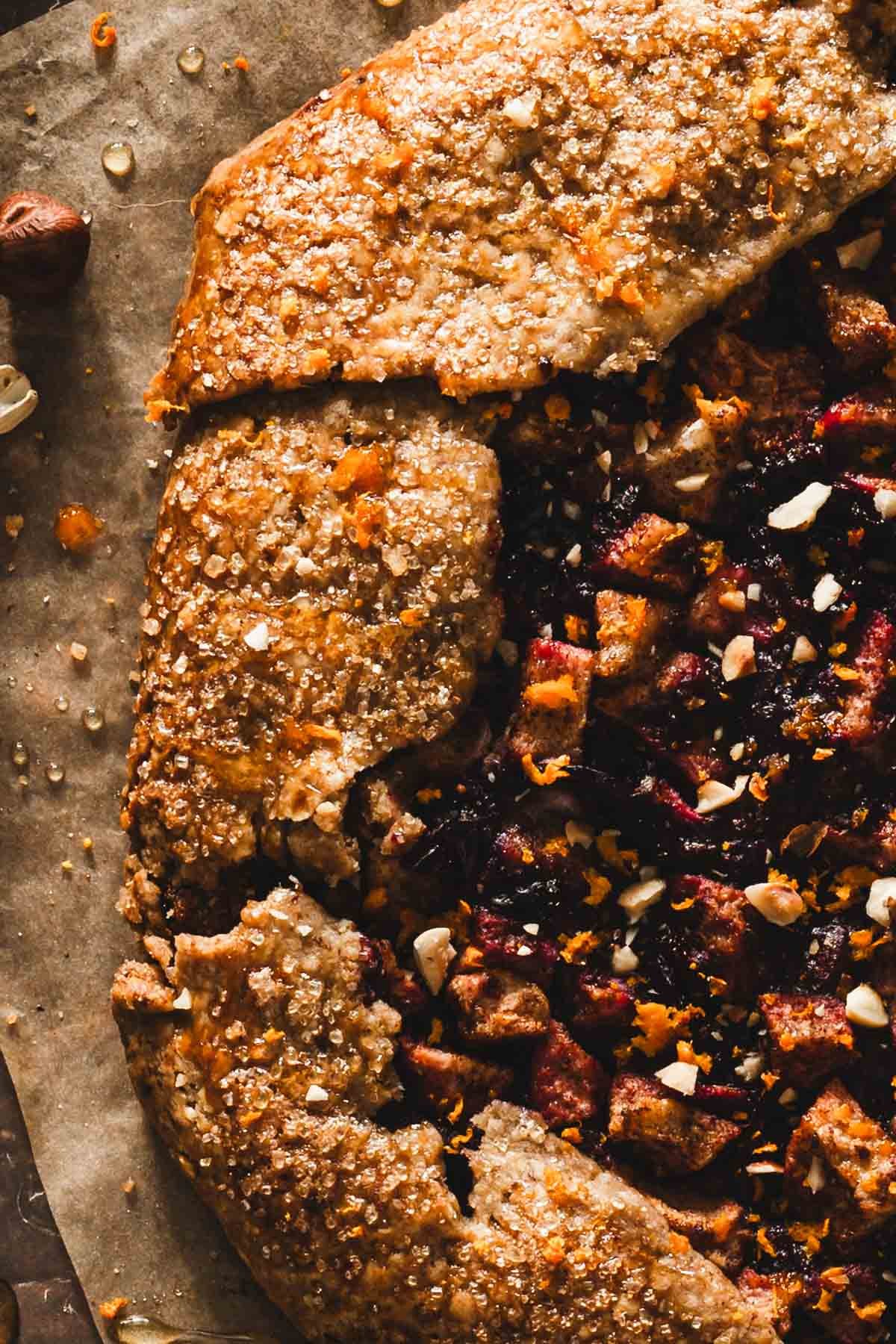 close up of crust edge of cranberry galette